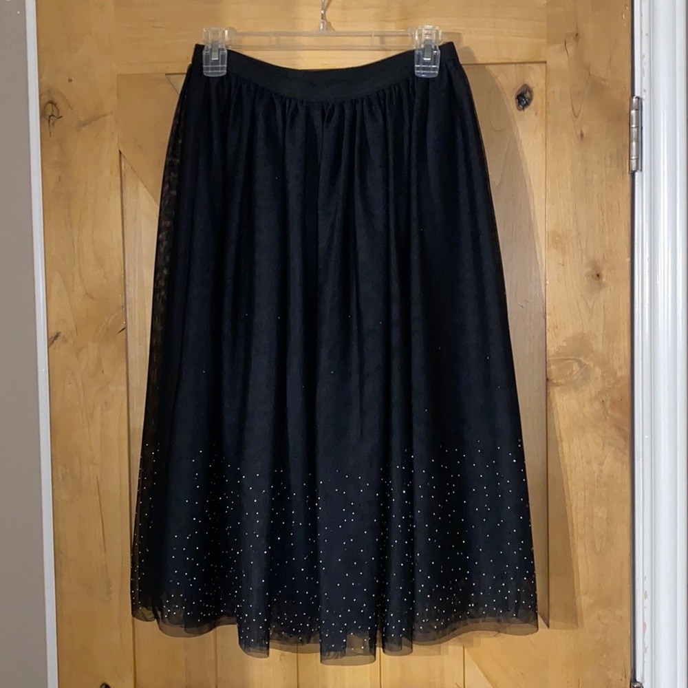 Small, black tulle skirt.
